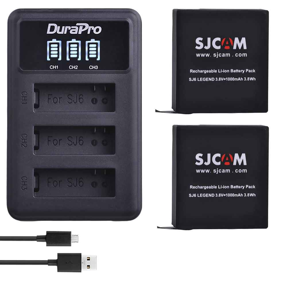 Shure Mic Mv7 - Sjcam sj6凡例スポーツカメラバッテリー、USB充電器、3スロット、Durapro、2個、1000mAh