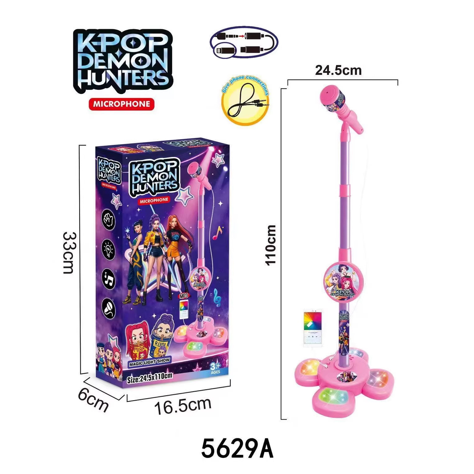 Shure Mic Sm58 - 5350a おもちゃ魔女ハンターマイク調整可能なスタンド付き LED ライトサポート Mp3 再生カラオケ歌音楽パフォーマンスギフト