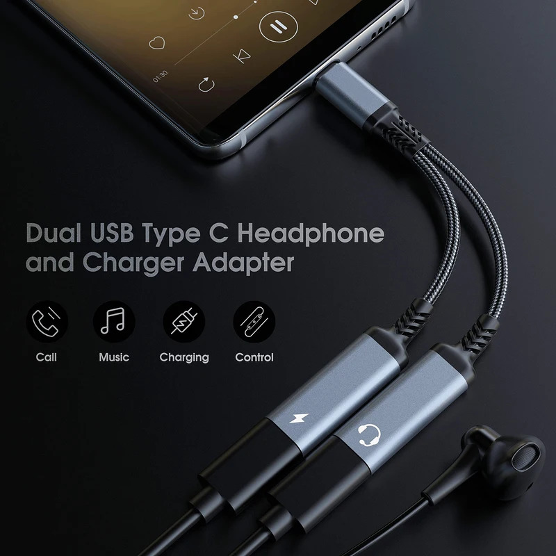 OTG 2 in 1 USB C スプリッター、デュアルタイ - Earphone Splitter Jack のレビューと価格